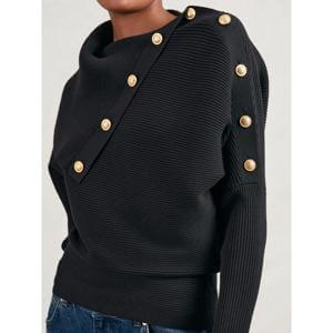 REISS Lexi Rib-Knit Button Shawl Jumper